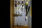 RC Helis mounted to wall using Skid Clamps